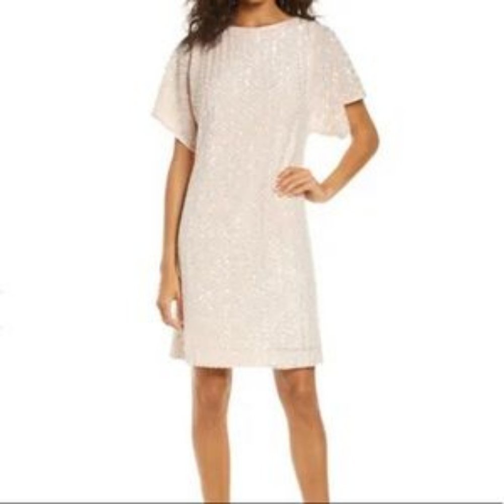 Vince Camuto Sequin Short Sleeve Shift Dress Blush Pink Size 2 NEW with Tag